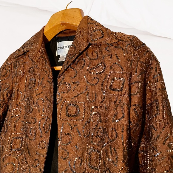 Women's Size 0 Chico’s Silk Beaded Jacket Beautiful Design - Picture 5 of 15